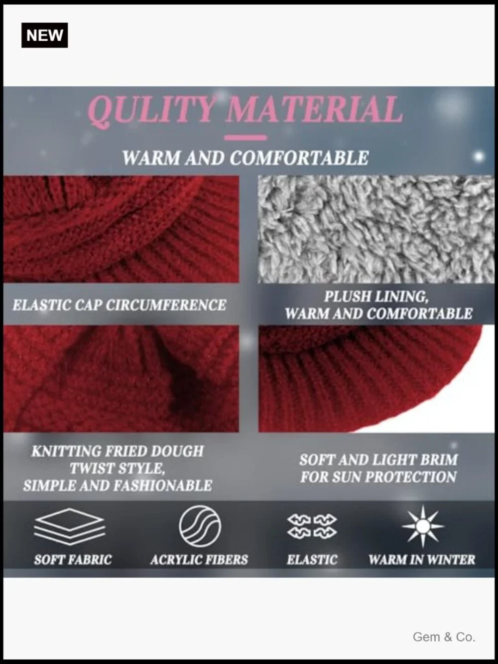 3 Pack Slouchy Knit Newsboy Beanies with Visor Winter Hats for Women